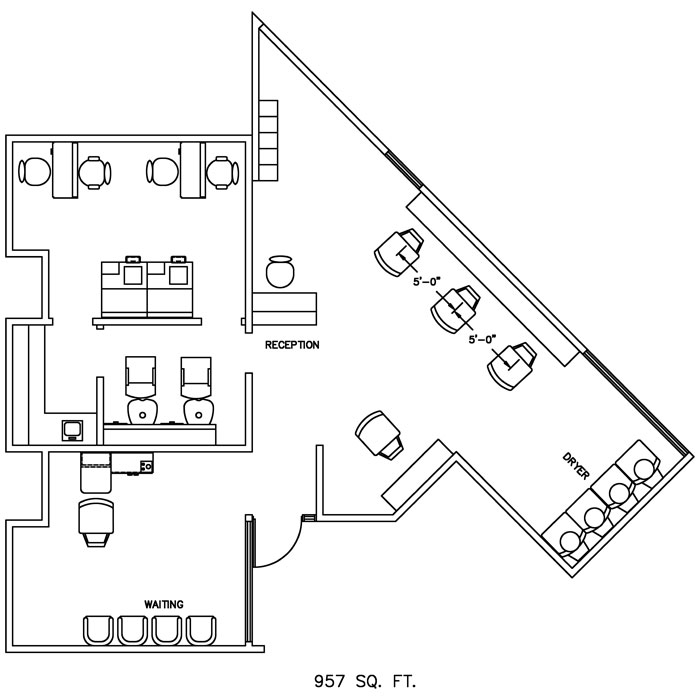 Barber Shop Floor Plan Design Layout - 957 Square Foot