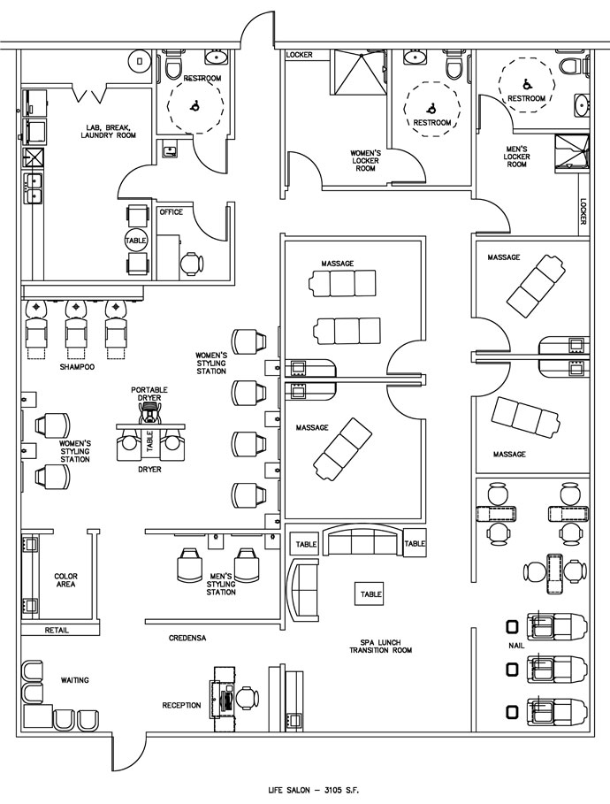 Salon & Spa Floor Plan Design Layout - 3105 Square Feet