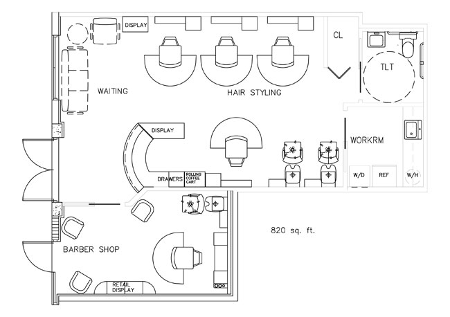 Barber Shop Floorplan Design Layout - 820 Square Feet