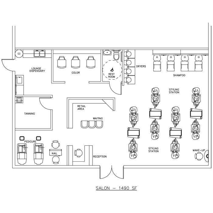 Help with Beauty Salon Floor Plan Design Layout - 1490 Square Foot