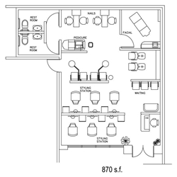 Beauty Salon Floor Plan & Design Layout - 870 Square Foot