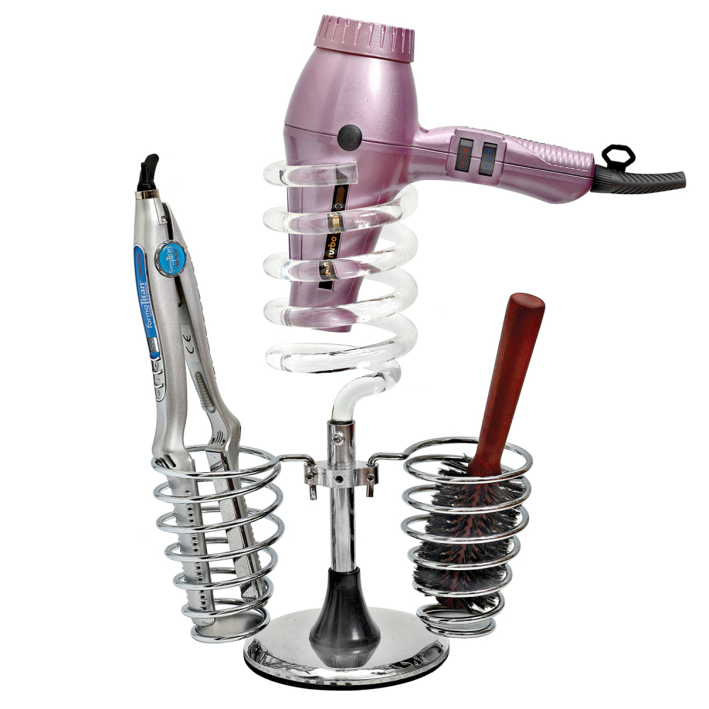 Hair Dryer Stand with Tray Acrylic and Two Spiral Holders