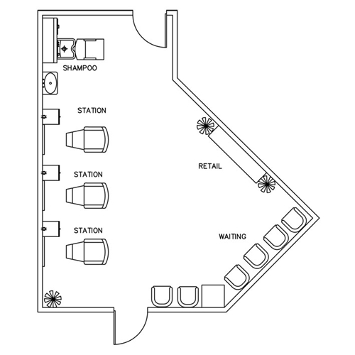 Barber Shop Floor Plan Design Layout - 484 Square Foot